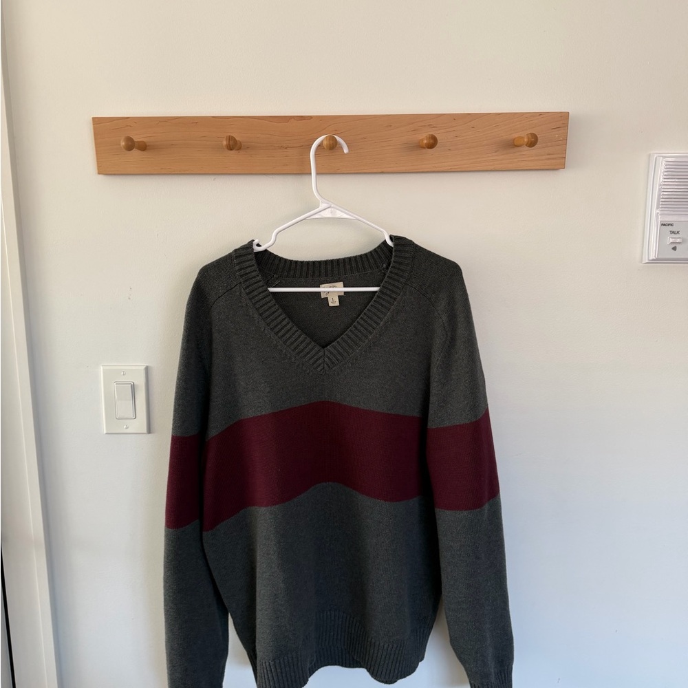 J. Crew V-Neck Sweater in Gray and Burgundy